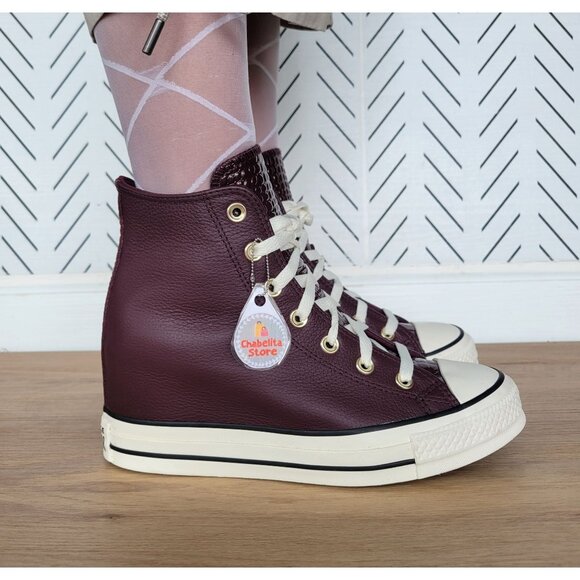 ✨✨Converse Chuck Taylor All Star Wedge Leather 8 Womens Shoes Burgundy A12349C - Picture 3 of 12